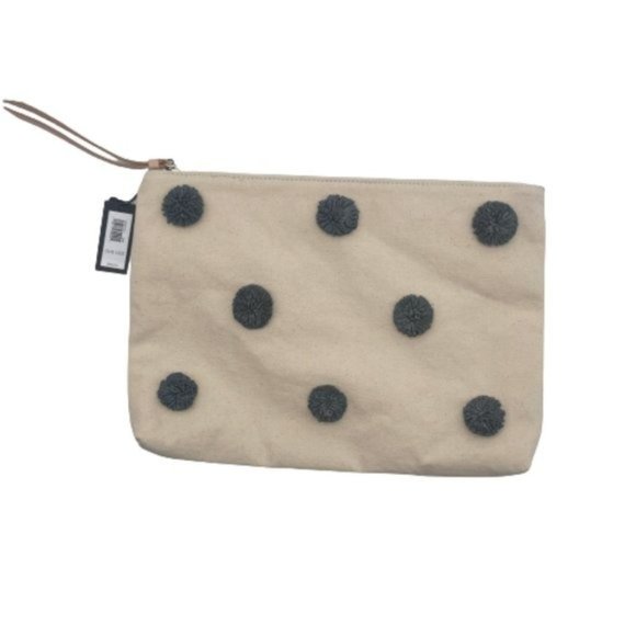 Banana Republic Handbags - Banana Republic Canvas Clutch Pouch Purse with Pompoms Cream Gray New